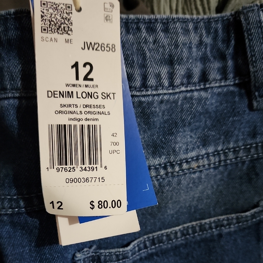 Adidas Denim Midi Skirt - Size 12 - Picture 8 of 9
